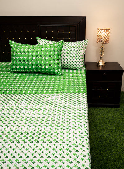 Shukrana Bedding – Green White Star Print Micro Suiting Bedsheet