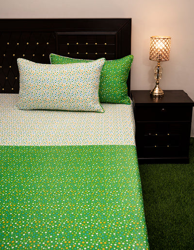 Shukrana Bedding – Green Yellow Dot Print Micro Suiting Bedsheet