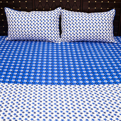 Shukrana Bedding – Blue White Star Print Micro Suiting Bedsheet