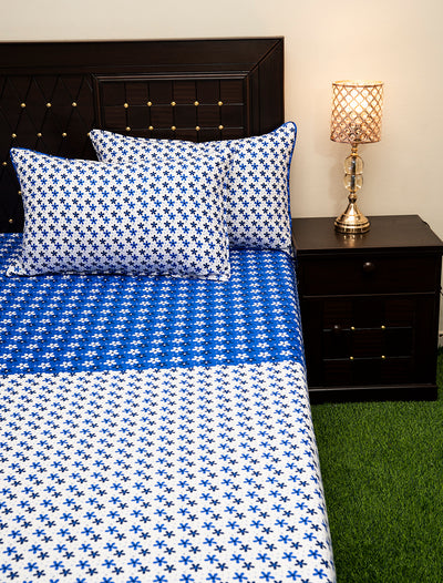 Shukrana Bedding – Blue White Star Print Micro Suiting Bedsheet