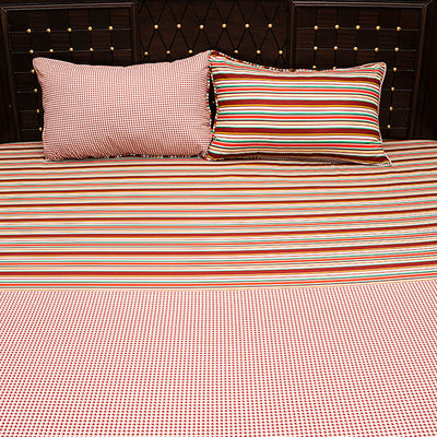 Shukrana Bedding – Pink Brown Stripe Check Micro Suiting Bedsheet