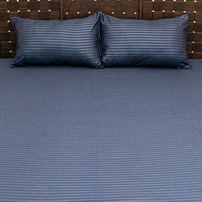 Shukrana Bedding – Navy Blue Stripe Comforter Satin Suiting Bedsheet