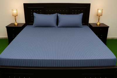 Shukrana Bedding – Grey Blue Stripe Comforter Satin Suiting Bedsheet
