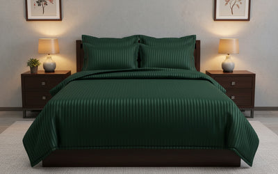 Shukrana Bedding – Dark Green Stripe Comforter Satin Suiting Bedsheet