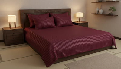 Shukrana Bedding – Maroon Stripe Comforter Satin Suiting Bedsheet